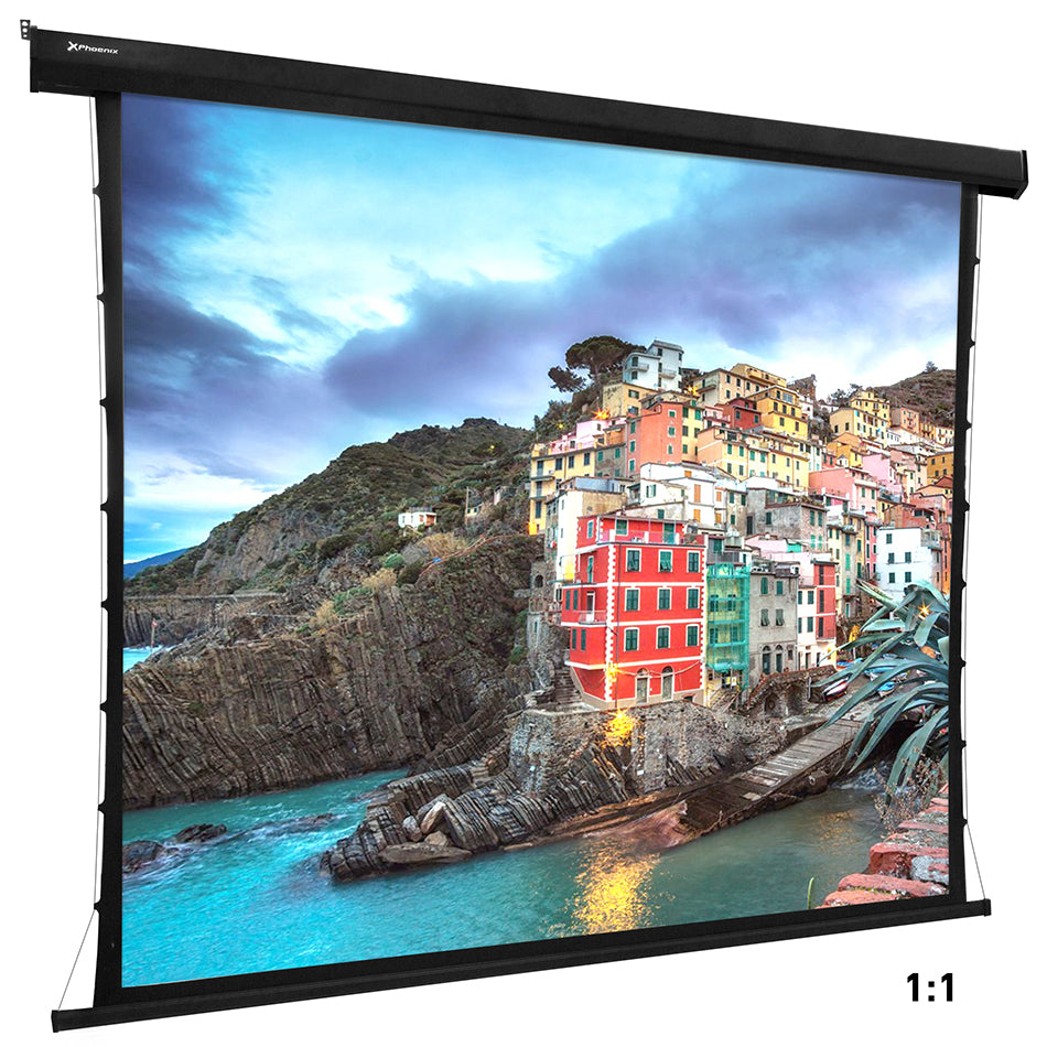 PANTALLA ELECTRICA VIDEOPROYECTOR PARED Y TECHO PHOENIX TENSIONADA 112" RATIO 1:1 / 16.9 / 4:3 2M X 2 M POSICION AJUSTABLE ULTRA SILENCIOSA ELIMINA ARRUGAS CARCASA BLANCA / TELA SUPER RESISTENTE