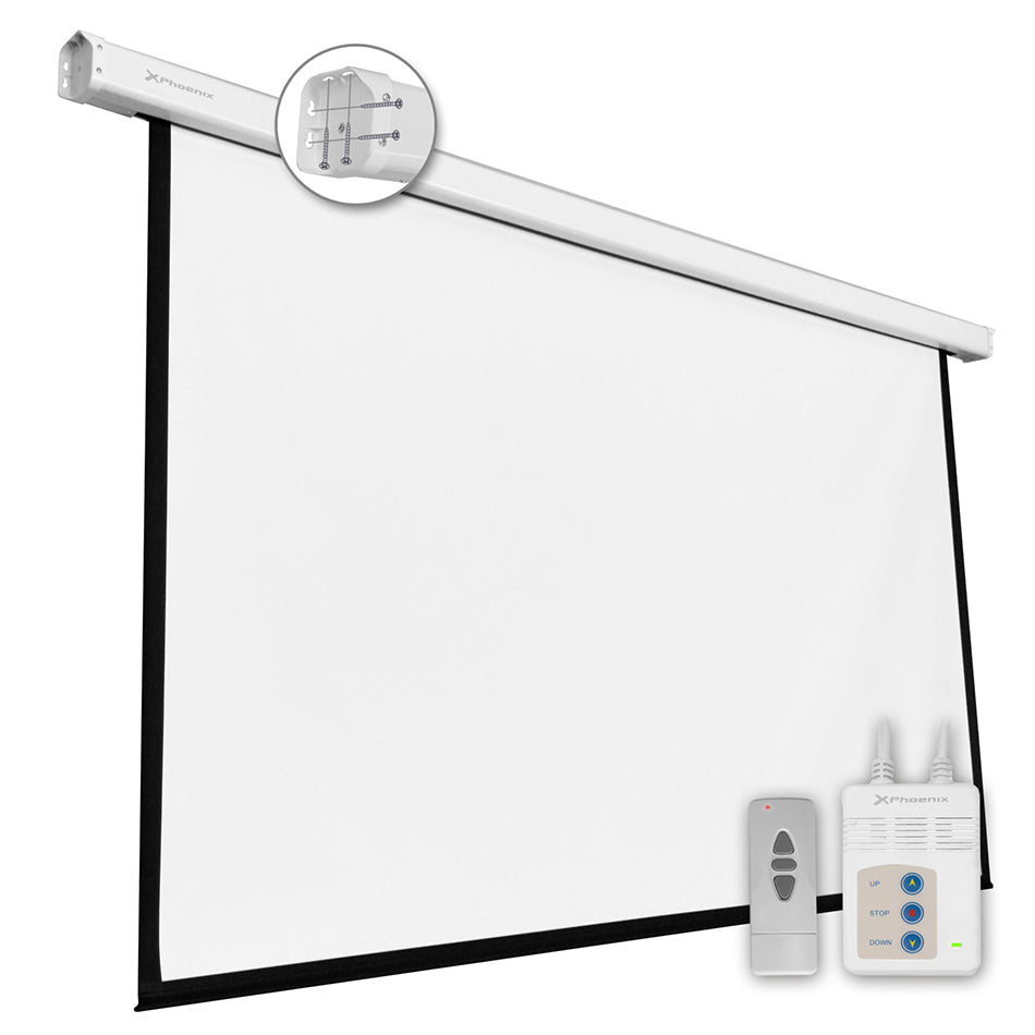PANTALLA ELECTRICA VIDEOPROYECTOR PARED Y TECHO PHOENIX 100'' RATIO 4:3 / 16:9 2M X 1.5 M POSICION AJUSTABLE / CARCASA BLANCA / TELA SUPER RESISTENTE