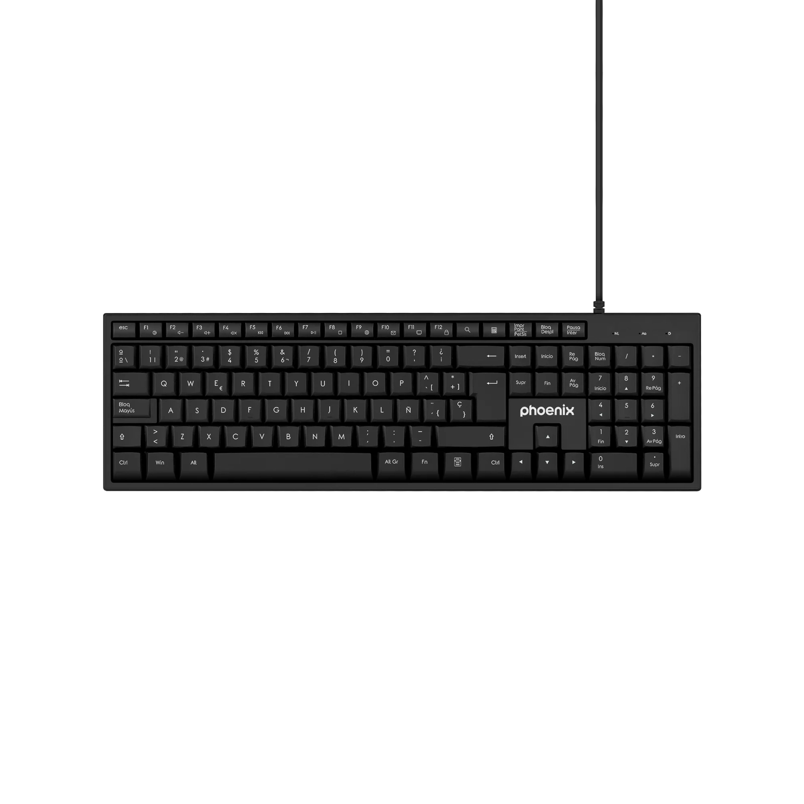 Teclado multimedia Phoenix K100 USB vista frontal QWERTY español