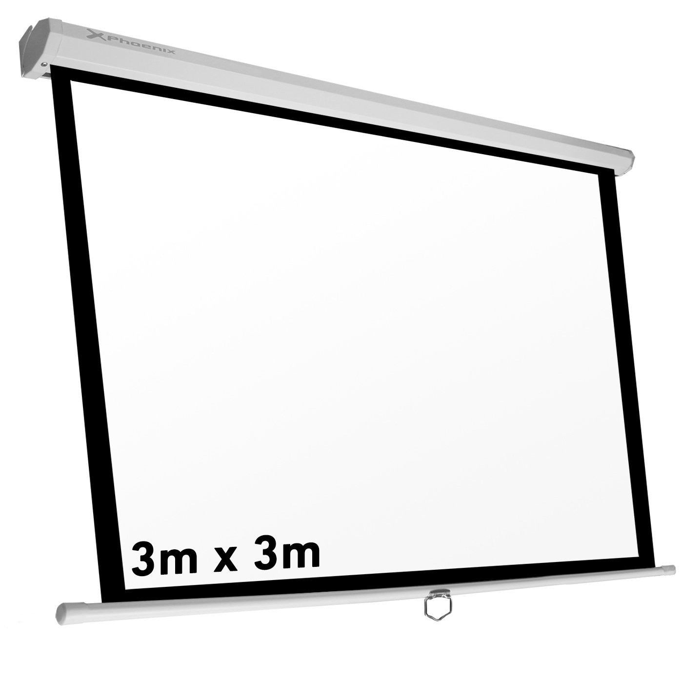PANTALLA MANUAL VIDEOPROYECTOR PARED Y TECHO PHOENIX 169´´ RATIO: 1:1 / 4:3 / 16:9/ 3M X 3M POSICION AJUSTABLE / CARCASA BLANCA / TELA SUPER RESISTENTE