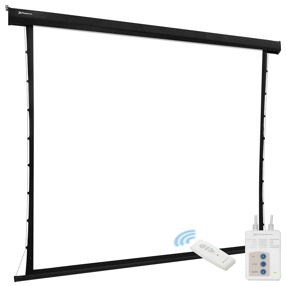 PANTALLA ELECTRICA VIDEOPROYECTOR PARED Y TECHO PHOENIX TENSIONADA 112" RATIO 1:1 / 16.9 / 4:3 2M X 2 M POSICION AJUSTABLE  ULTRA SILENCIOSA ELIMINA ARRUGAS CARCASA BLANCA / TELA SUPER RESISTENTE