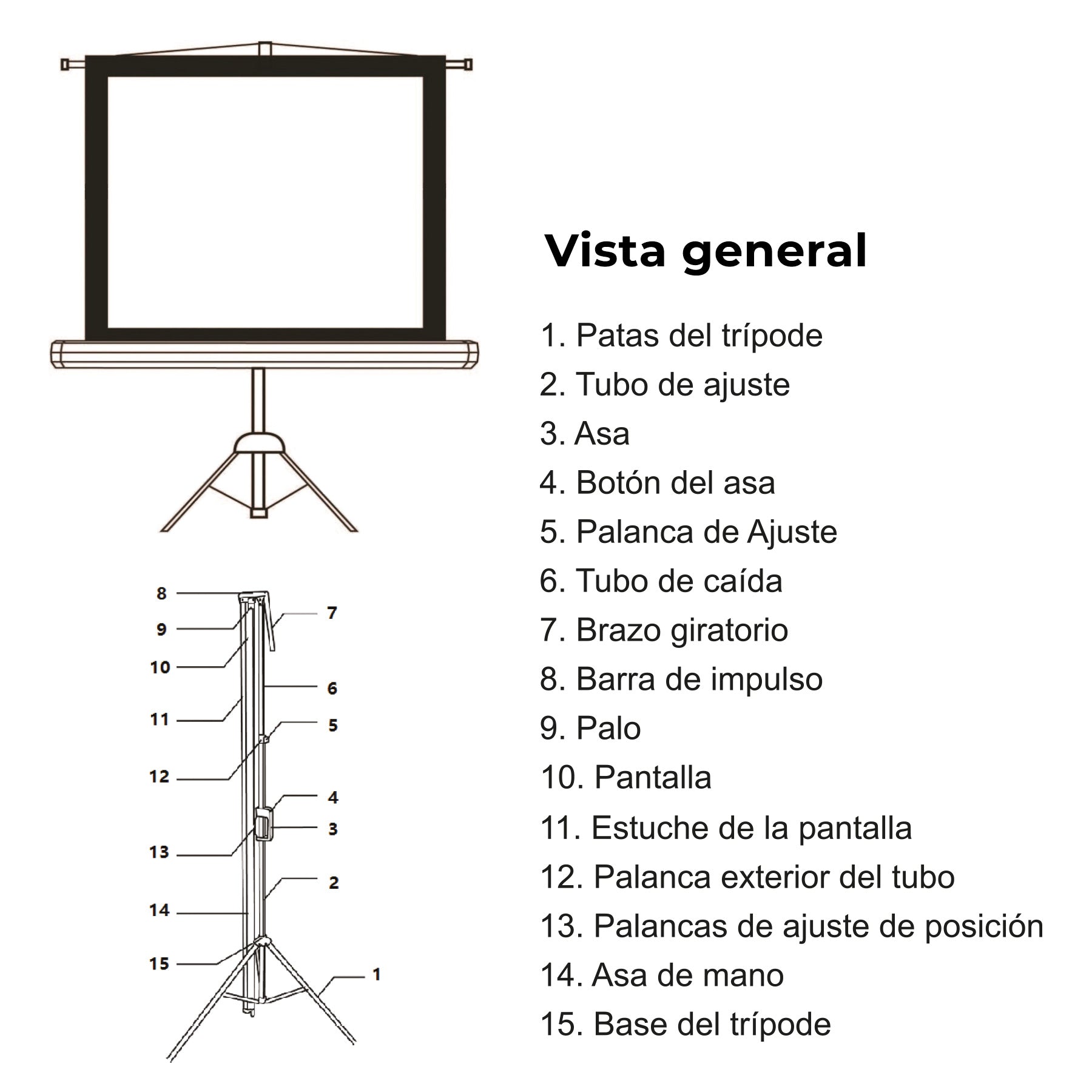 PANTALLA MANUAL TRIPODE VIDEOPROYECTOR PHOENIX 112"  RATIO 1:1 / 4:3 / 16:9 2M X 2M POSICION AJUSTABLE / CARCASA BLANCA / TELA SUPER RESISTENTE