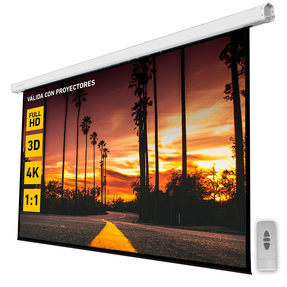 PANTALLA ELECTRICA VIDEOPROYECTOR PARED Y TECHO PHOENIX 112´´ RATIO 1:1 / 4:3 / 16:9 2M X 2 M  POSICION AJUSTABLE / CARCASA BLANCA / TELA SUPER RESISTENTE