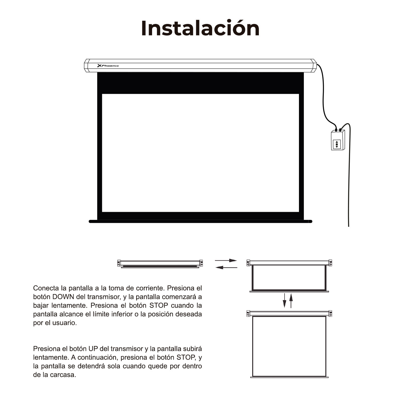 Phoenix - Pantalla Electrica Videoproyector Pared y Techo 169´´ Ratio 1:1 4:3 16:9 3m X 3m