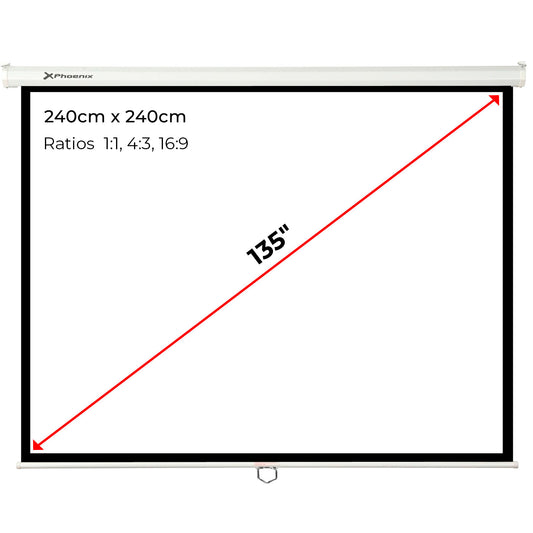 Pantalla de proyeccion Phoenix manual 135" Modelo 240 x 240 cm