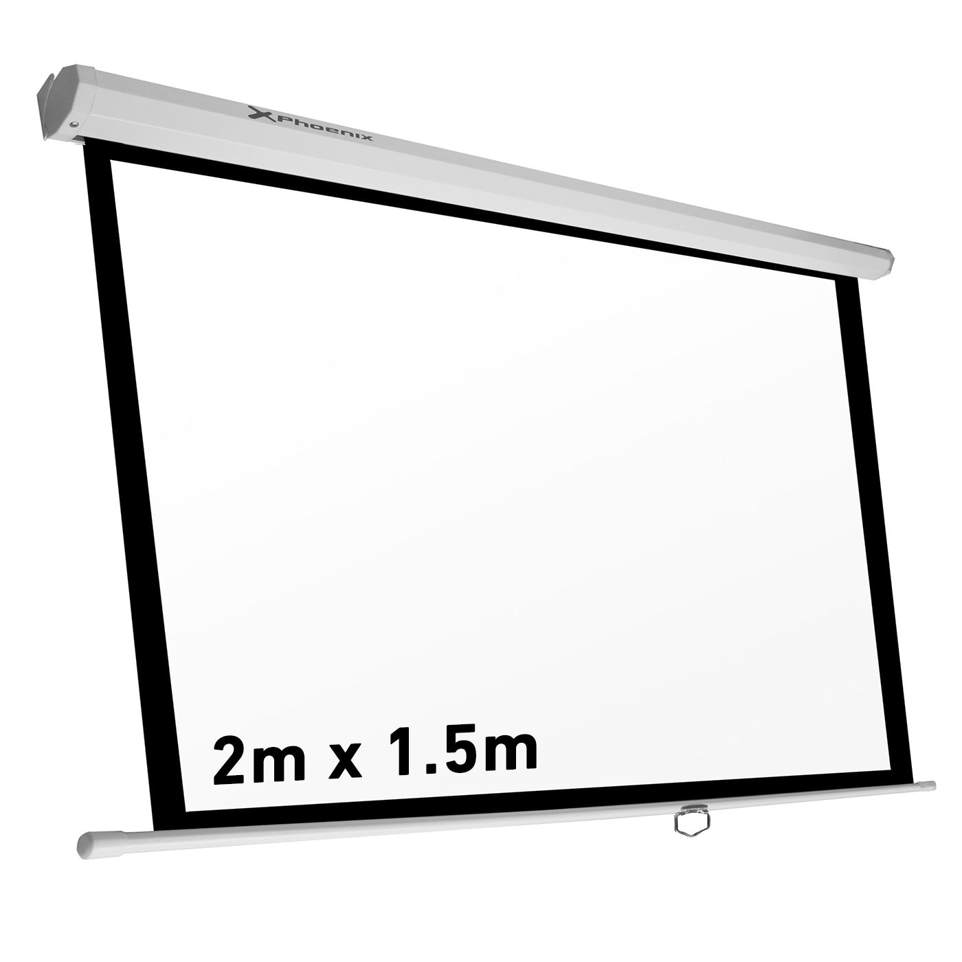 PANTALLA MANUAL VIDEOPROYECTOR PARED Y TECHO PHOENIX 100´´ RATIO 4:3 / 16:9 2M X 1.5M POSICION AJUSTABLE / CARCASA BLANCA / TELA SUPER RESISTENTE