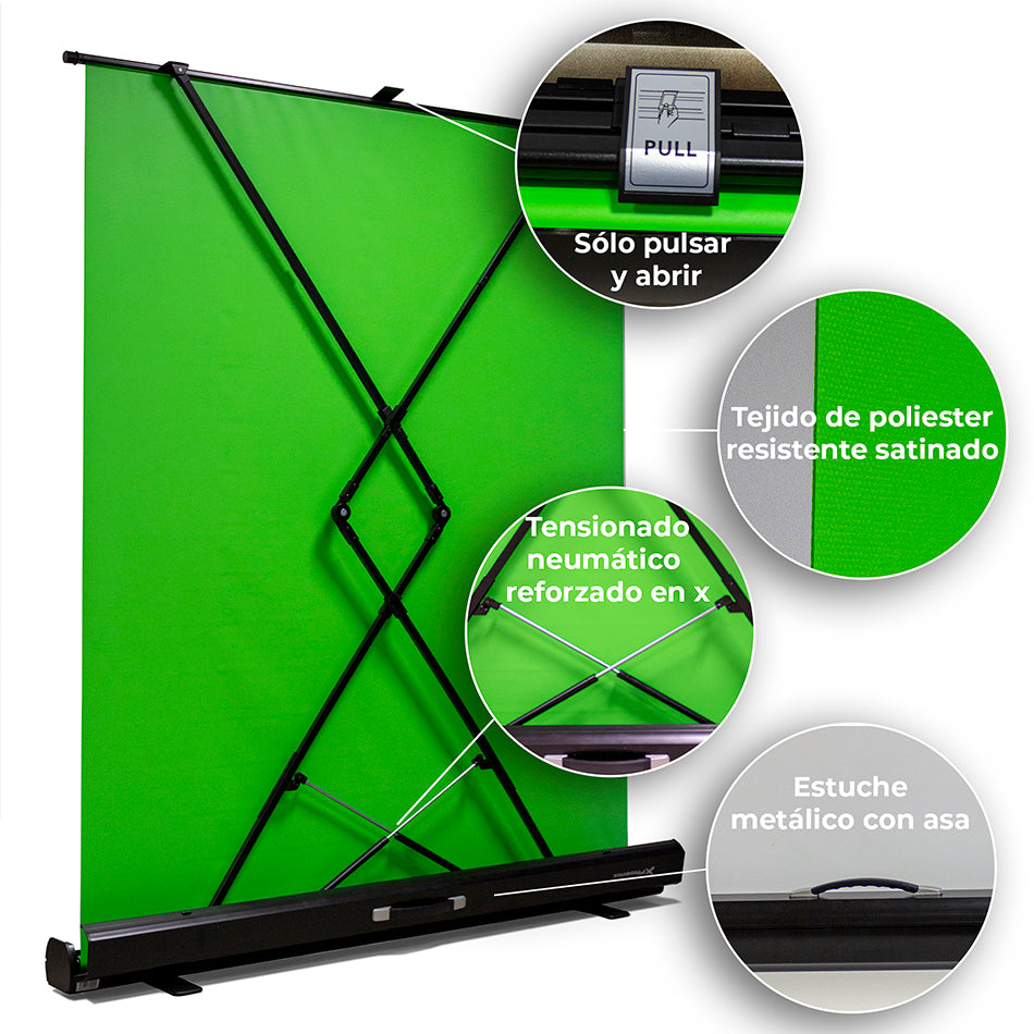 Panel Chromakey Pantalla Plegable Phoenix Tejido Verde Chroma Antiarrugas Estuche Rigido de Aluminio 1.5 x 1.8m