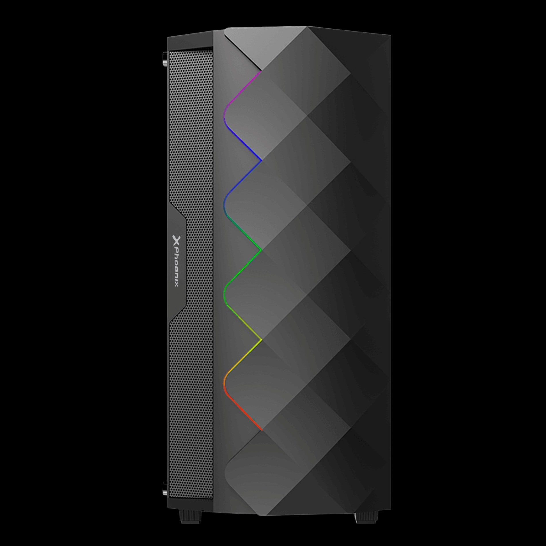 CAJA GAMING TORRE PHOENIX BLACK DIAMOND / CRISTAL TEMPLADO / TIRA ARGB / USB 3.0 / FILTROS ANTIPOLVO / INCLUYE VENTILADOR ARGB