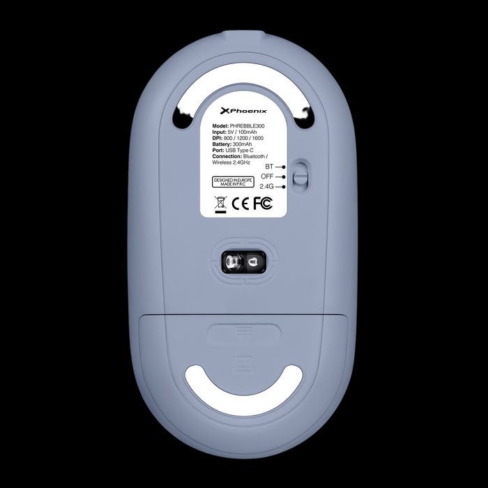 Phoenix Rebble Raton Inalambrico Bluetooth o 2.4 Ghz con Receptor USB Clic Silencioso para Portátil Notebook Multidispositivo PC Chomebook Mac Color Azul